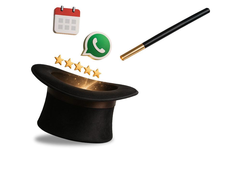 Magic hat with calendar, WhatsApp, and stars
