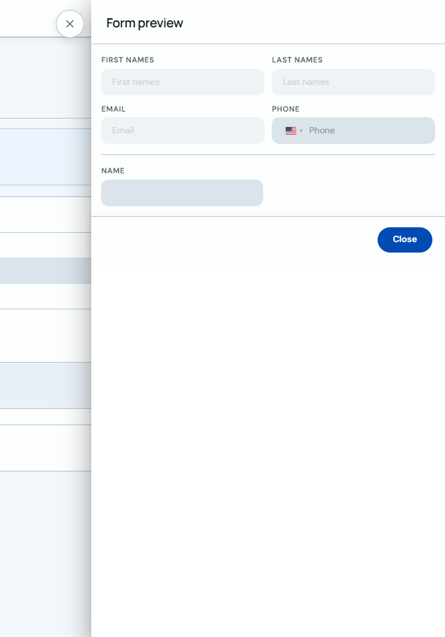 Client form preview with custom fields