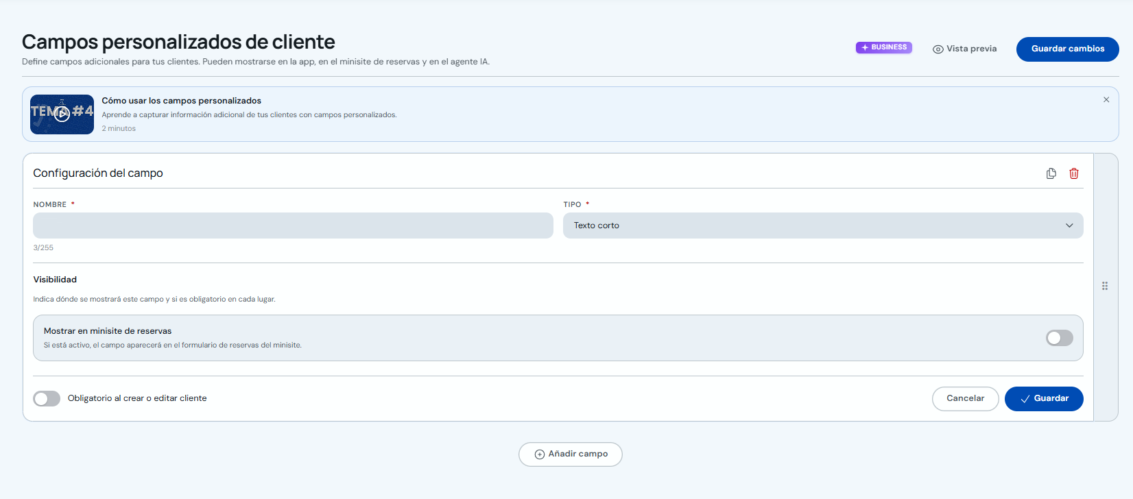 Configuración de un campo personalizado de cliente