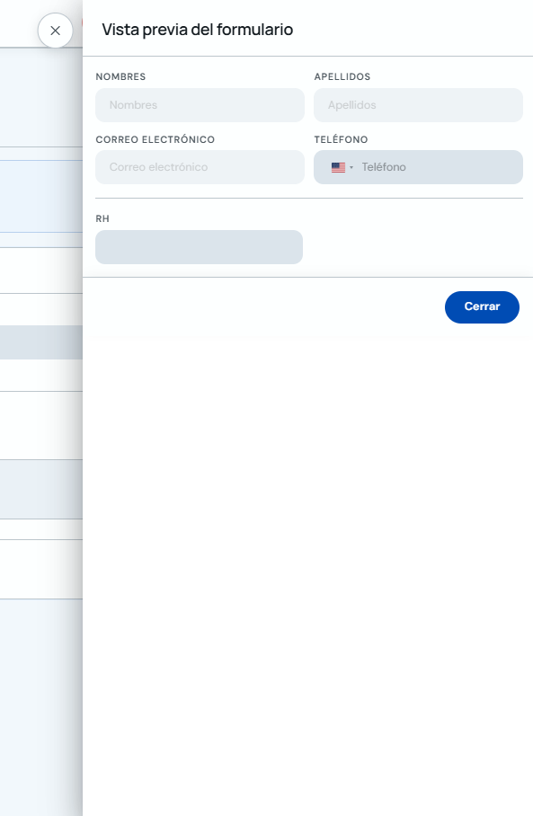 Vista previa del formulario de cliente con campos personalizados