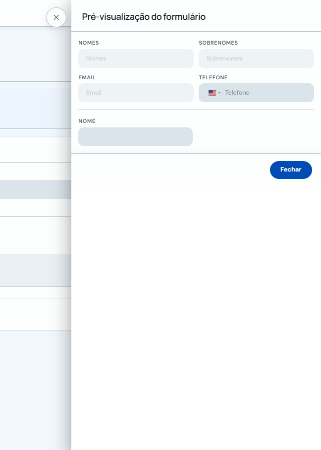 Visualização do formulário de cliente com campos personalizados