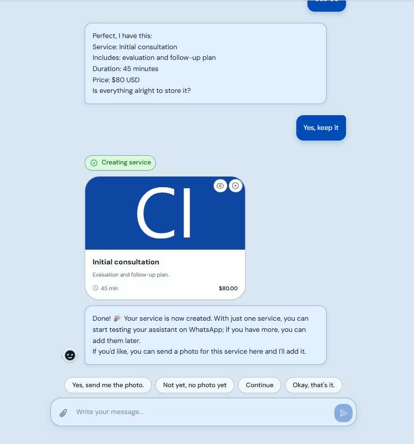 First service created during business setup
