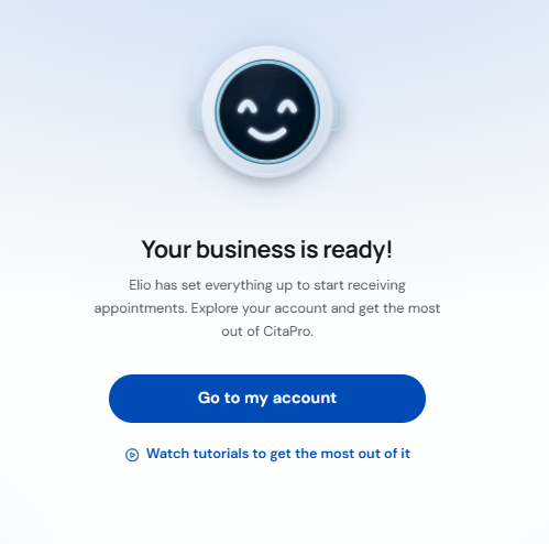 Confirmation screen showing the business is ready