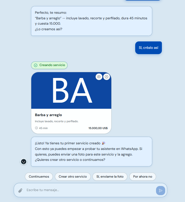 Primer servicio creado durante la configuración del negocio