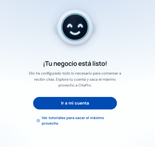 Pantalla de confirmación indicando que el negocio está listo