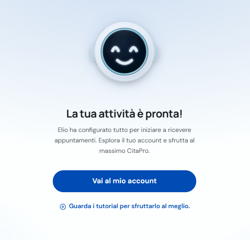 Schermata di conferma che indica che l'attività è pronta