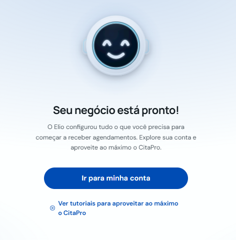 Tela de confirmação indicando que o negócio está pronto