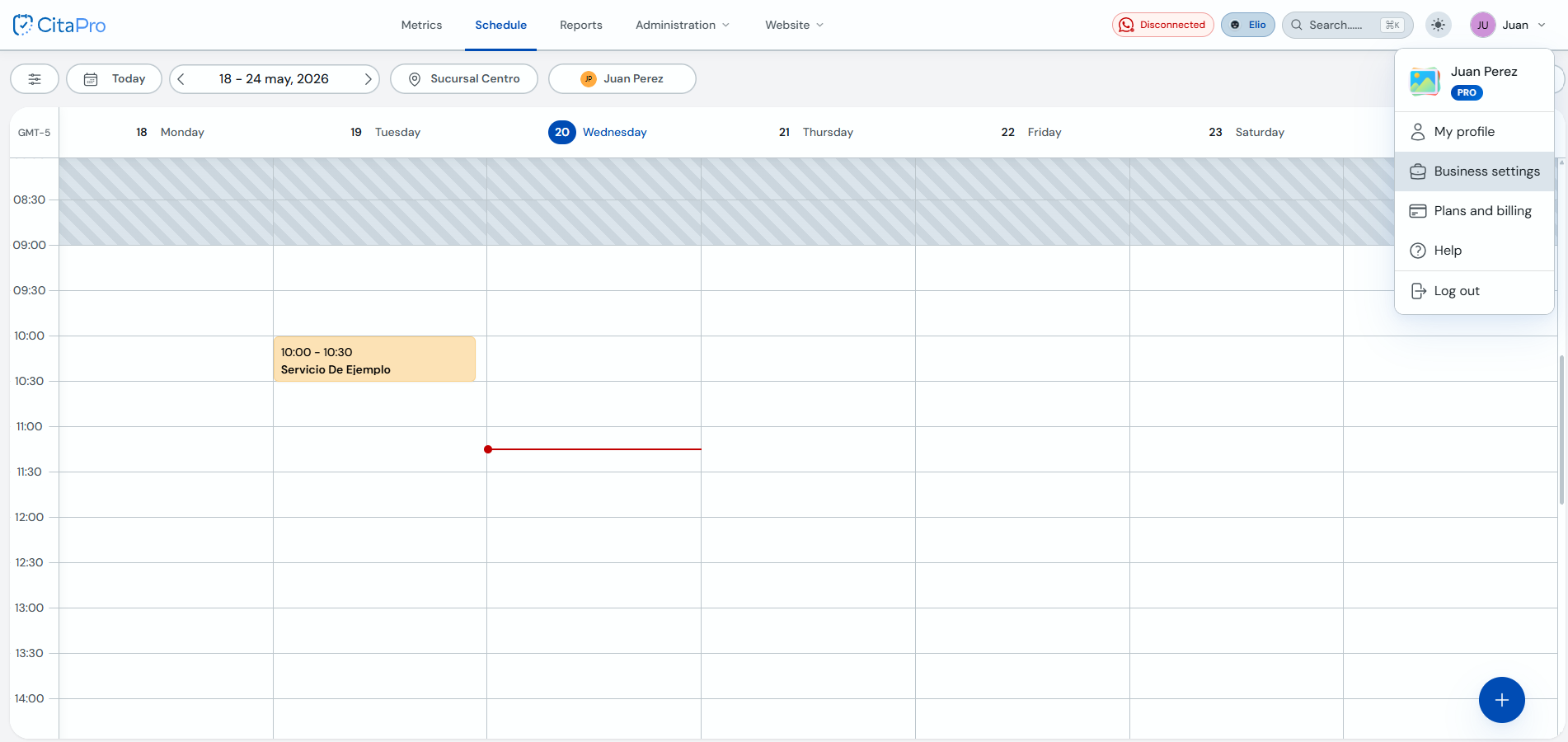 General settings with the Business section