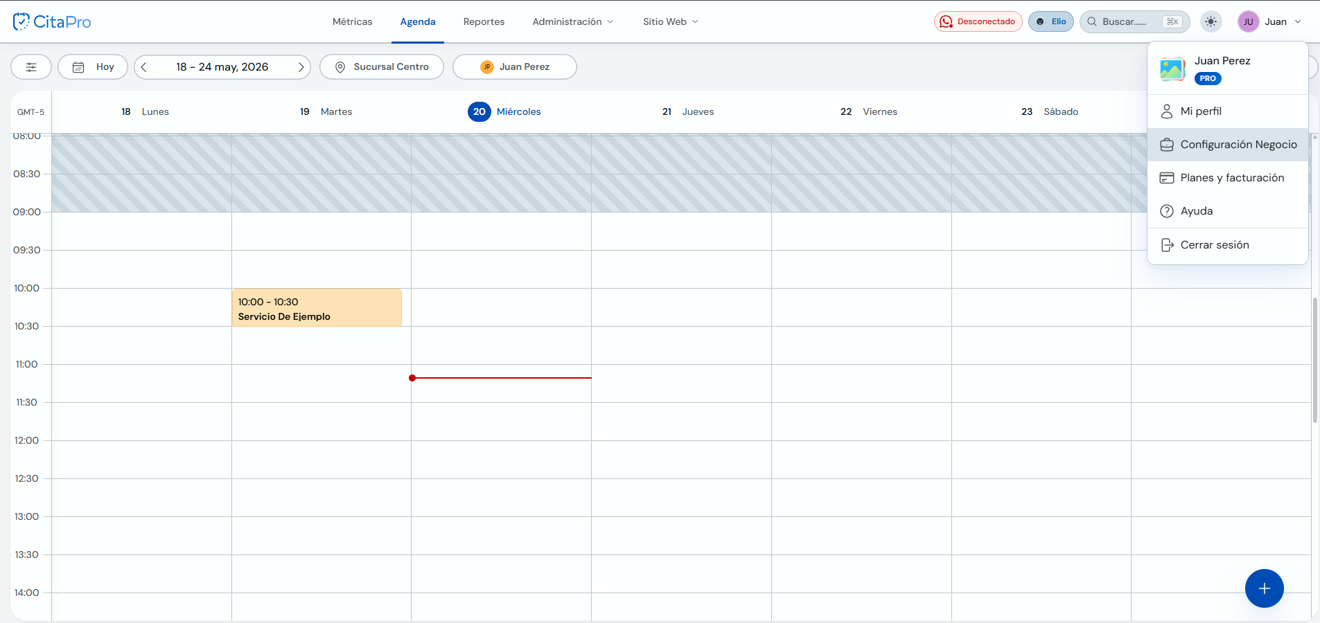 Configuración general con la sección Negocio