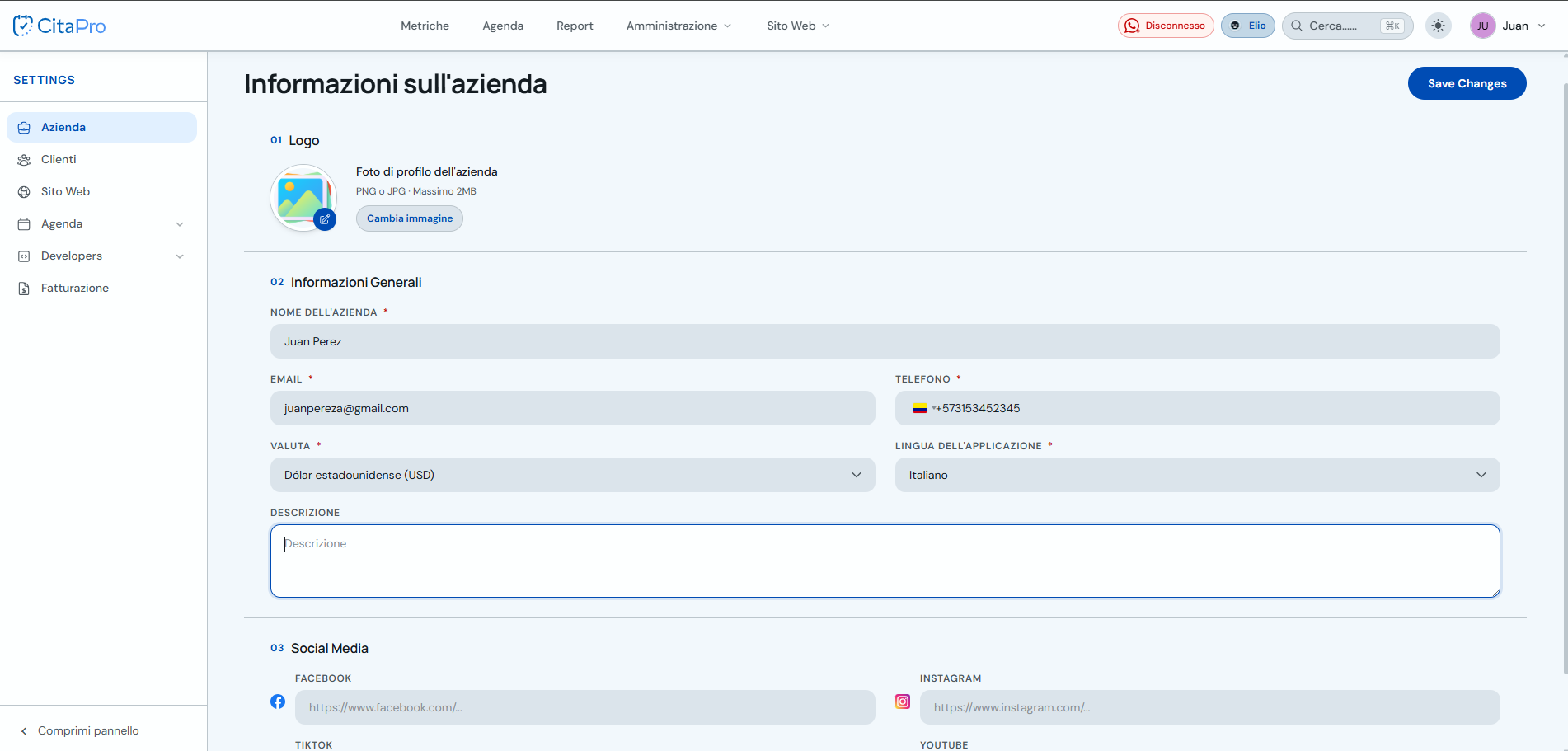 Modulo di configurazione dell'attività in CitaPro
