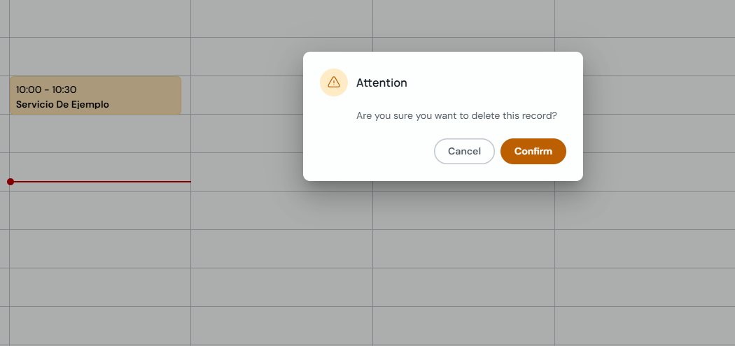 Confirmation modal to delete the appointment record