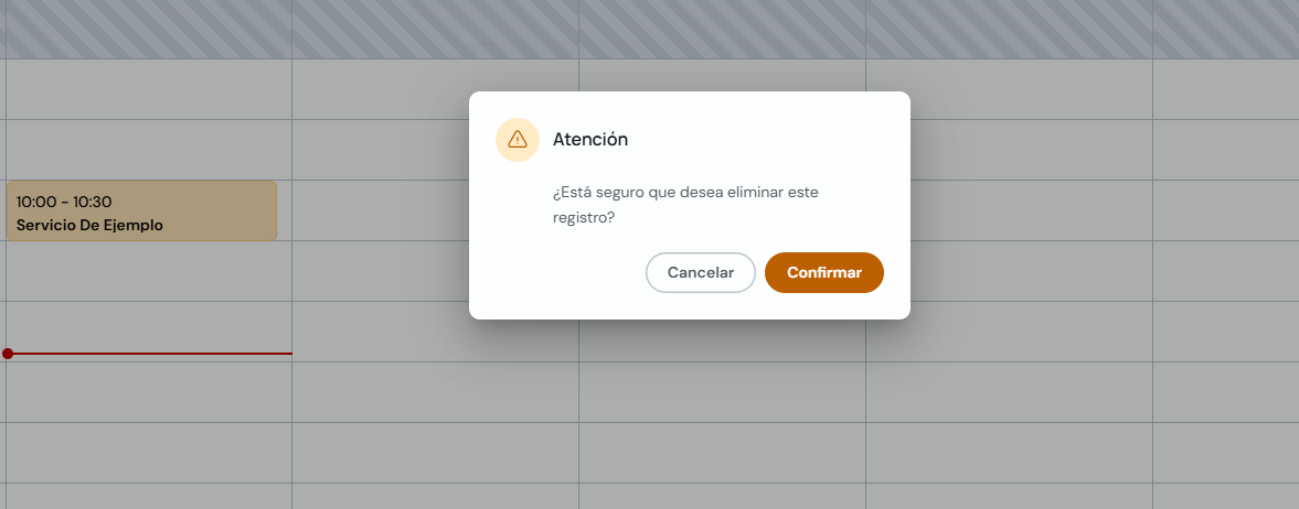 Modal de confirmación para eliminar el registro de la cita