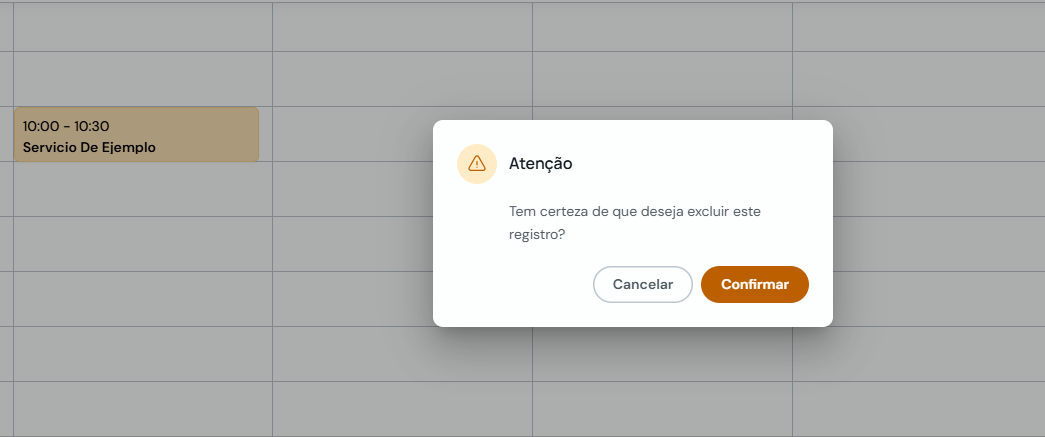 Modal de confirmação para excluir o registro da consulta