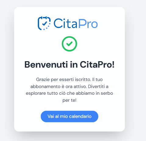 Conferma di abbonamento attivo in CitaPro