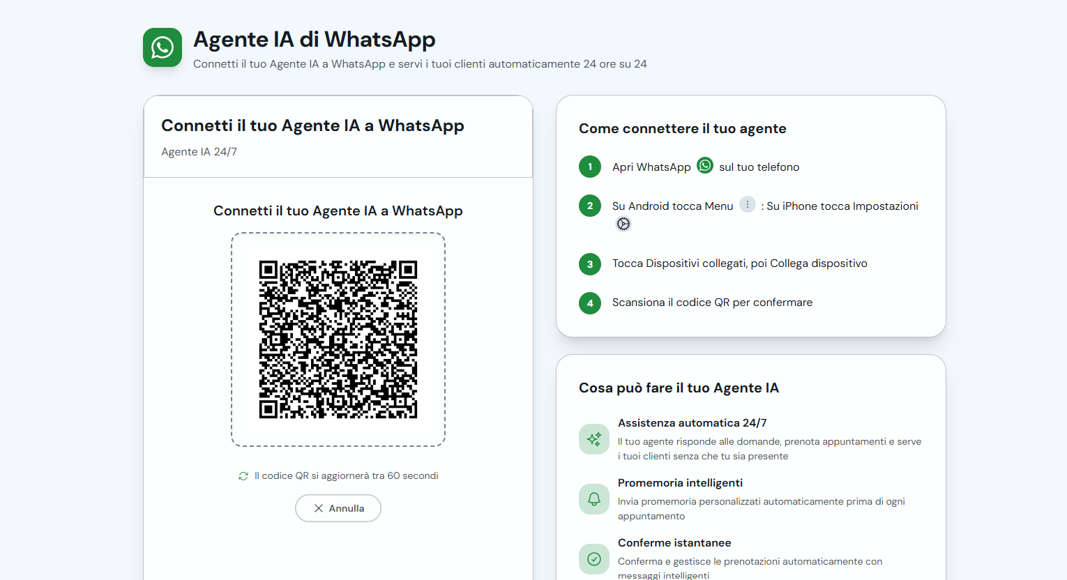 Codice QR per collegare WhatsApp all'Agente IA