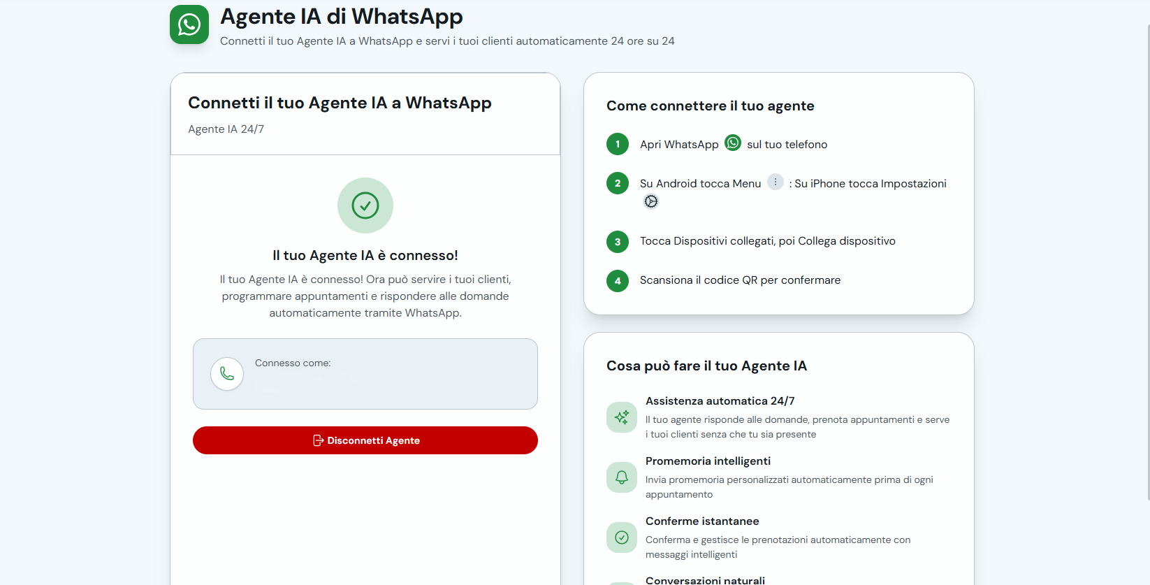 Conferma Agente IA WhatsApp connesso in CitaPro