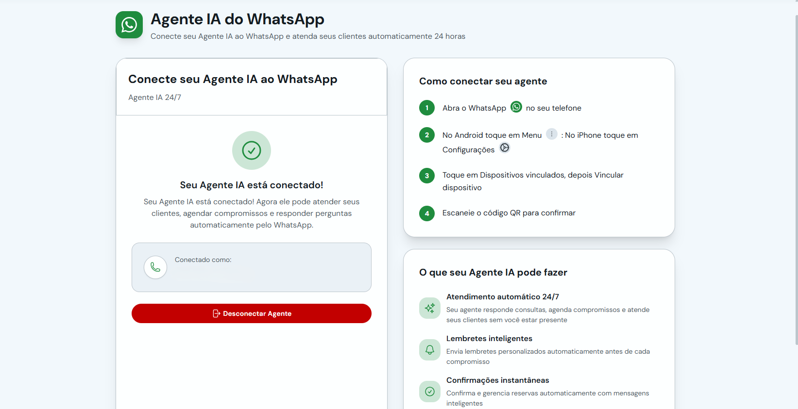 Confirmação de Agente IA do WhatsApp conectado no CitaPro