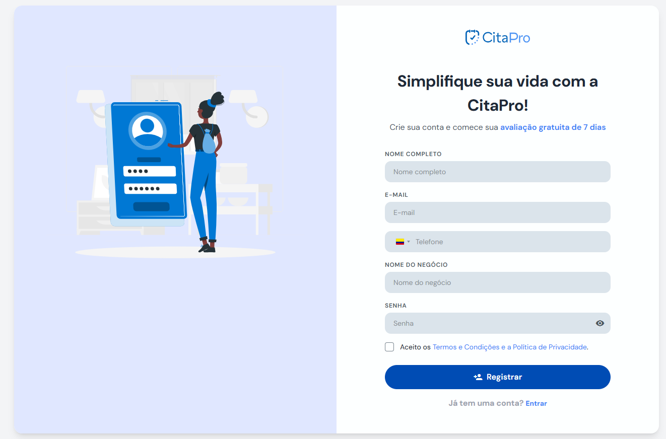 Formulário de cadastro do CitaPro com os dados do negócio