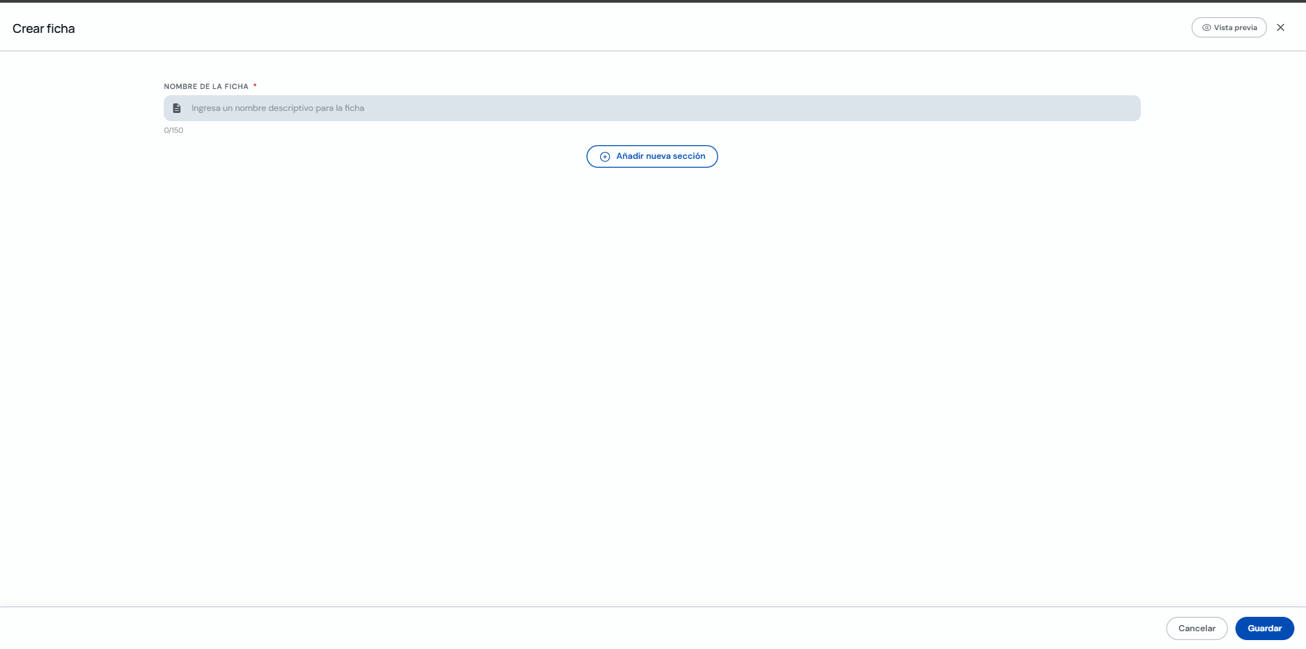 Pantalla Crear ficha desde el perfil del cliente