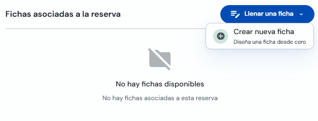 Menú Llenar una ficha en la reserva con Crear nueva ficha