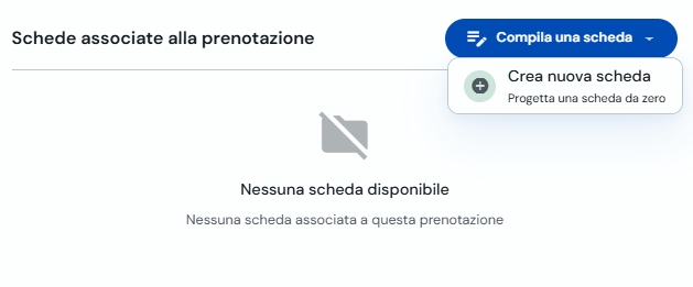 Menu Compila una scheda sulla prenotazione con Crea nuova scheda