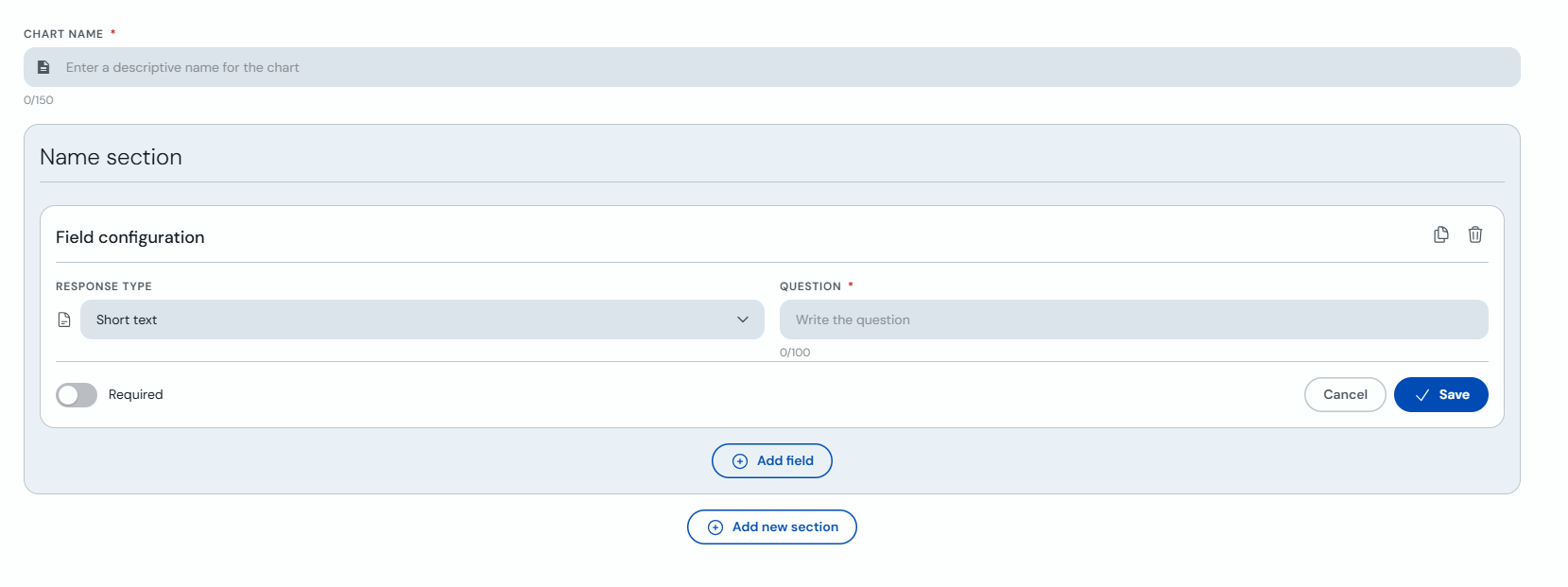 Field configuration with response type and question