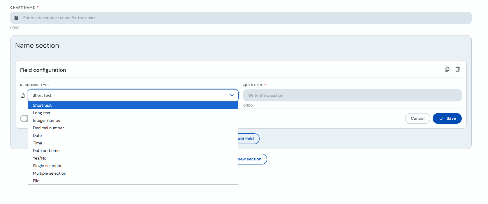 Response type selector for form fields