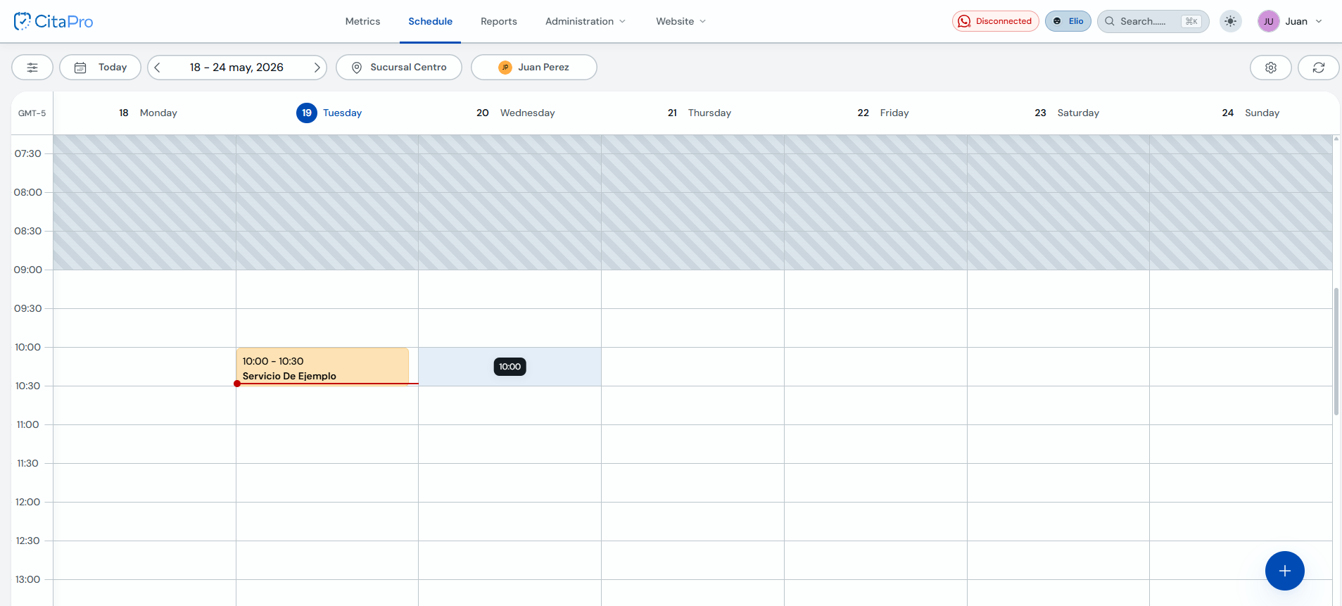 Weekly calendar view with available time slots