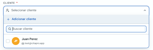 Seletor de cliente com a opção Adicionar cliente