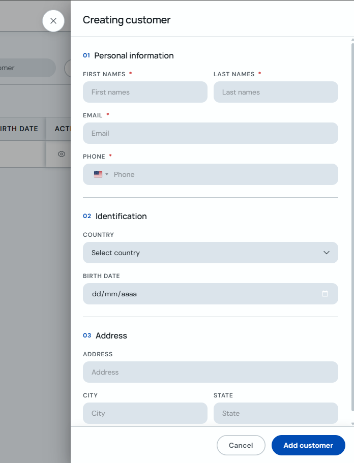 Form to create a new client in CitaPro