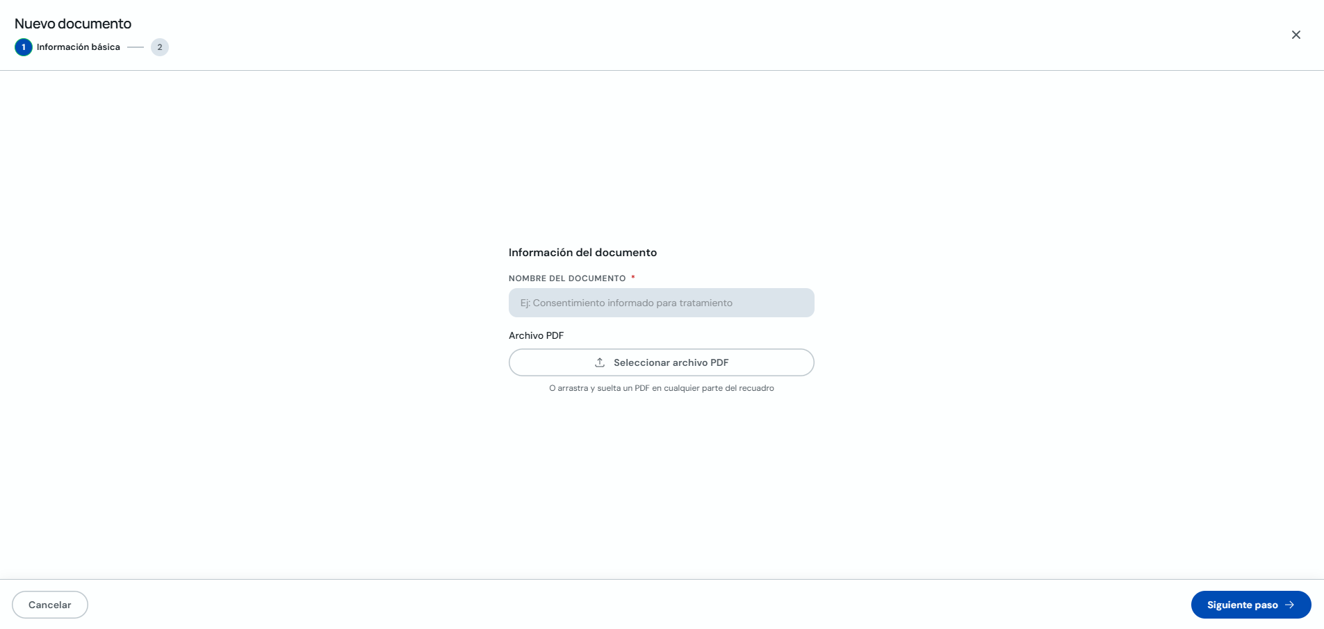 Paso 1 con nombre del documento y carga de PDF
