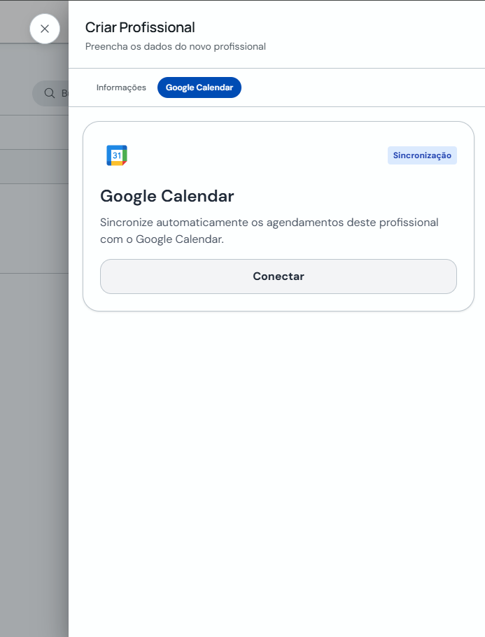 Guia Google Agenda ao criar um profissional