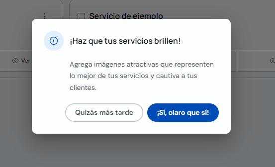 Alerta tras guardar el servicio para agregar imágenes