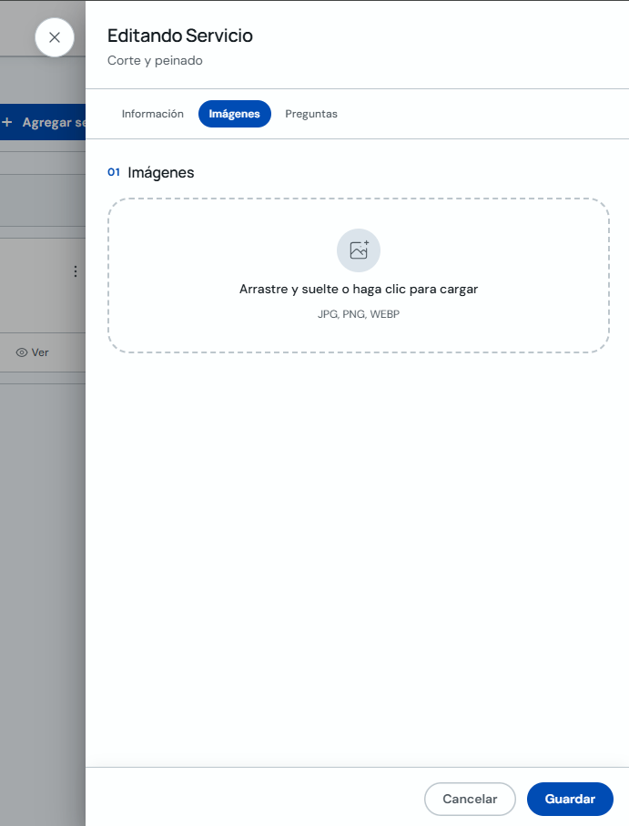 Carga de imágenes del servicio en CitaPro