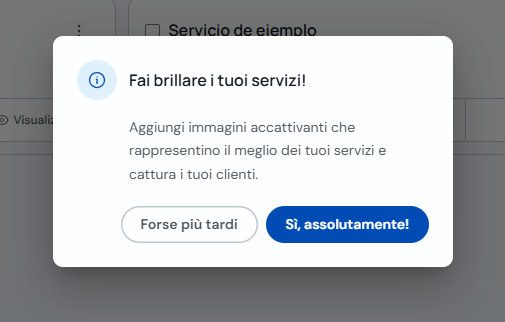 Avviso dopo il salvataggio del servizio per aggiungere immagini
