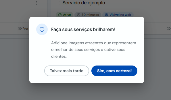 Alerta após salvar o serviço para adicionar imagens