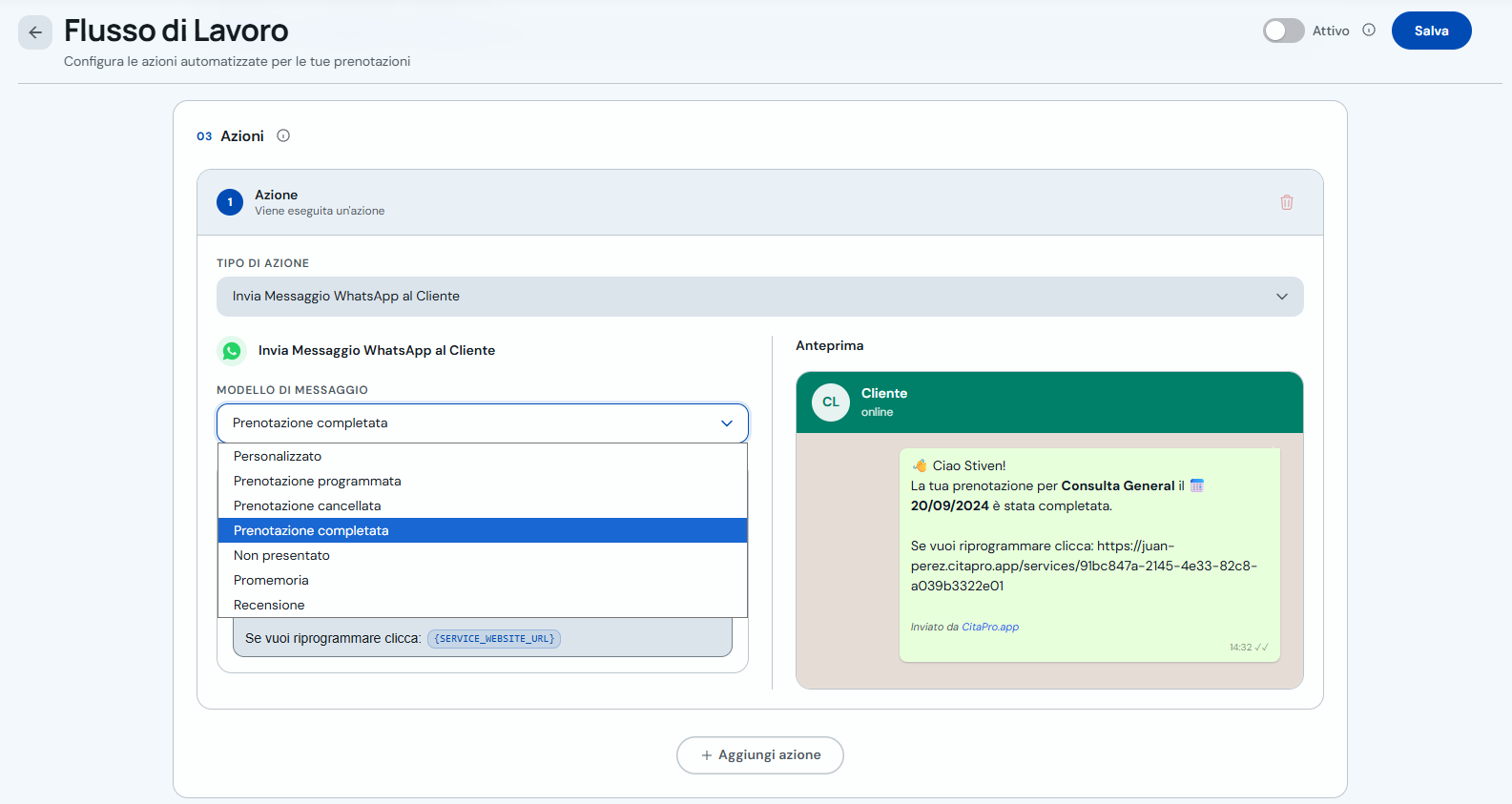 Modelli messaggio WhatsApp disponibili