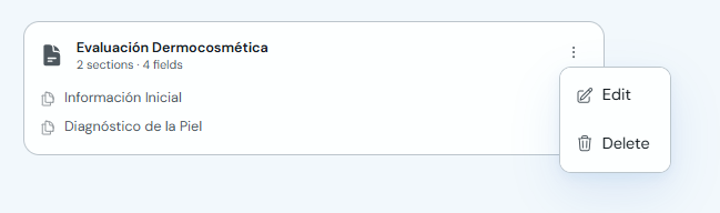 Form menu with the Delete option