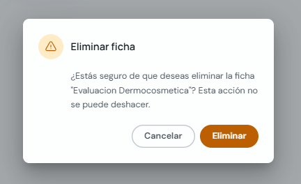 Modal de confirmación para eliminar una ficha