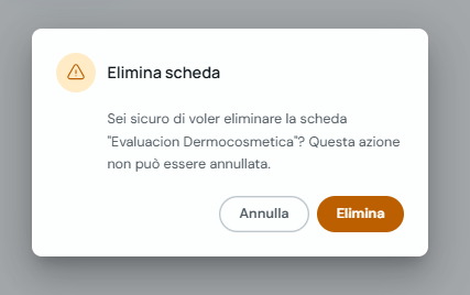 Modale di conferma per eliminare una scheda