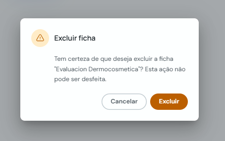 Modal de confirmação para excluir uma ficha