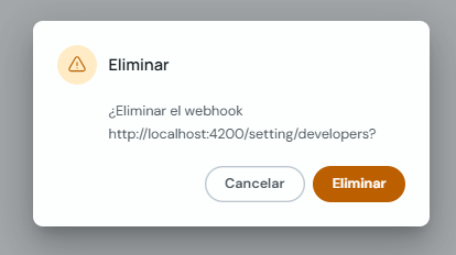 Modal de confirmación para eliminar un webhook