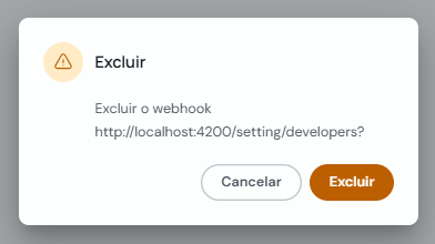 Modal de confirmação para excluir um webhook