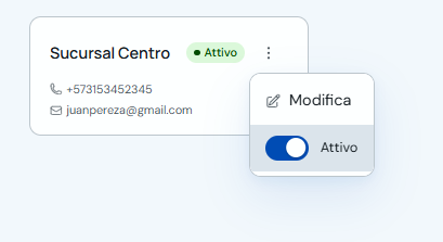 Menu di una sede con l'interruttore Attivo