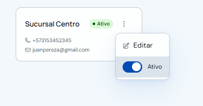 Menu de uma filial com o interruptor Ativo