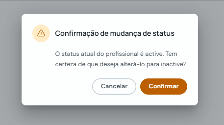 Modal de confirmação para alterar um profissional para inativo