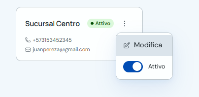Menu di una sede con l'opzione Modifica