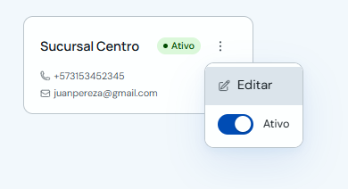 Menu de uma filial com a opção Editar