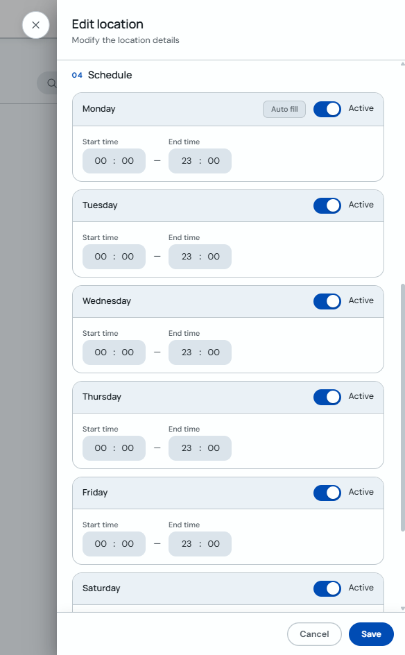 Branch schedule form with Autofill button