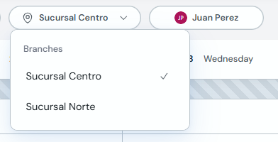 Location dropdown menu in the agenda